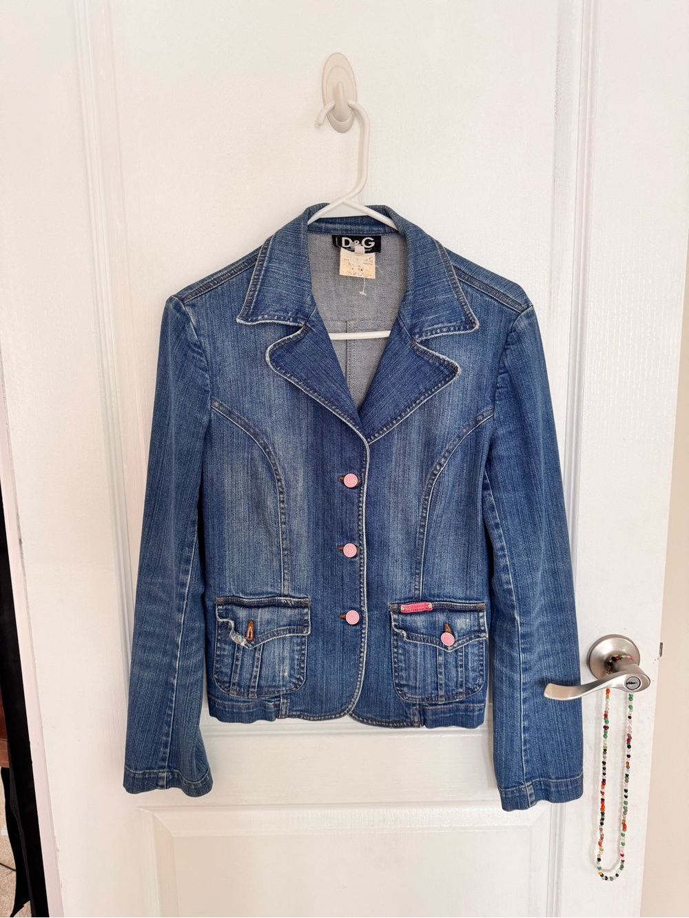 D&G Blue Denim Jacket with Pink Accent Buttons